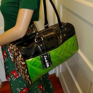 Lux De Ville Large Duffel Bag Style Purse sparkle green and Leopard